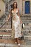 Lace Satin Panel V Neck Floral A Line Maxi Slip Dress