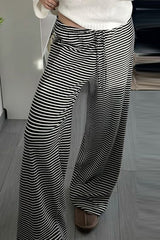 Striped Knitted High Waist Slim Casual Pants