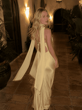 V Neck Tie Back Satin Maxi Dress