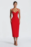 Solid Halter Neck Tie Back Midi Party Dress