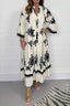 Floral Print Band Collar Waist Cinching Elegant Boho Dress
