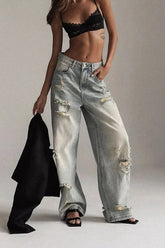 High Waist Ripped Straight Leg Jeans
