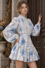 Floral Print Stand Collar Puff Sleeve Ruffle Maxi Dress