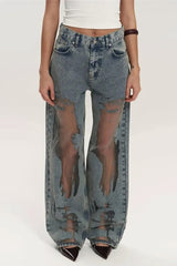Vintage Mesh Spliced Jeans