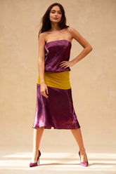 Strapless Contrast Satin Midi Dress