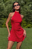 Polka Dot Waist Cinched Sleeveless Bodycon Dress