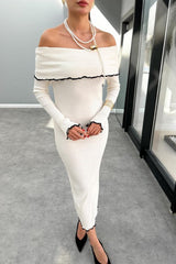 Slim-Fit One-Shoulder Ruffle Work Dress