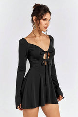 Ruffle Trim Corset Lace Up Cut Out Mini Dress
