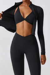 Quick Dry Stand Collar Zip Jacket Leggings Activewear Set