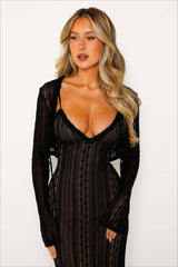 Sexy V Neck Long Sleeve Split Lace Dress