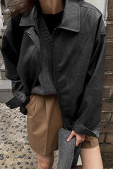 Retro Zipper PU Leather Motorcycle Jacket