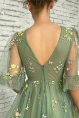 Floral Applique Ball Gown Prom Dress
