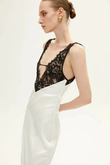 Elegant Deep V Lace Patchwork Lace Dress