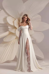 Off Shoulder Train Elegant White Wedding Dress