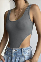 Sexy Slim U Neck High Slit Tank Bodysuit