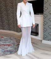 One Button Fishtail Skirt Suit