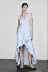 Romantic V Neck Ruffle Linen Vacation Dress