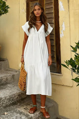 Cotton Linen Oversize Loose V-neck Boho Dress