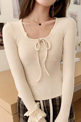 Bow Tie Ribbed Knit Sweater