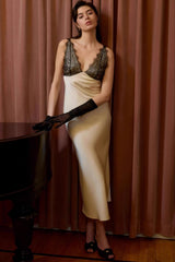 Satin Lace Trim Spaghetti Strap Reception Dress