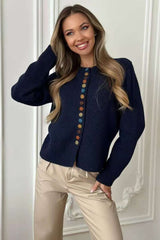 Color Button Knit Cardigan Sweater