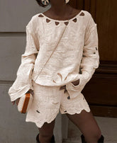 Embroidery Irregular Shorts Knit Set