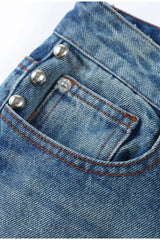 Beaded High Waist Straight Leg Jeans