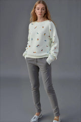 Embroidered Floral Crewneck Sweater