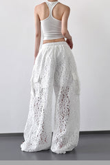 Patchwork Cutout Lace Straight Wide Leg Cargo Pants