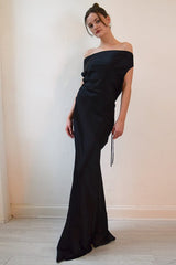 Sexy Off Shoulder Back Lace Satin Formal Dress