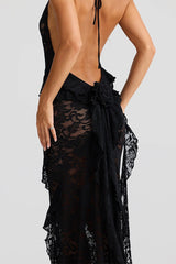 Backless Lace Halter Maxi Dress