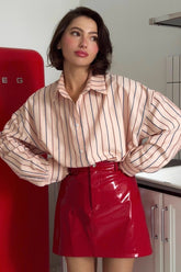 Red PU Leather Office Bodycon Skirt