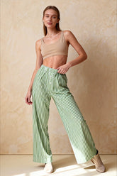 Retro Striped Button High Waist Straight Pant