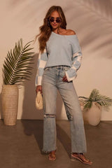 Colorblock Print Knit Sweater