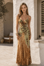 Printed V Neck Cami Slim Bodycon Maxi Dress