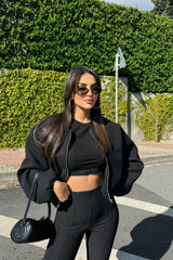 Faux Wool Short Zip Bomber Jacket