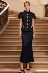 Boucle Top Long Pencil Skirt Two Piece Set