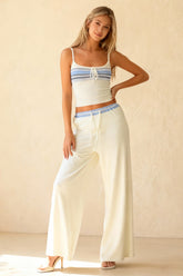 Contrast O-neck Lace Up Two Piece Pants Set