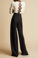High Waisted Korean Style Floor Grazing Wide Leg Pants