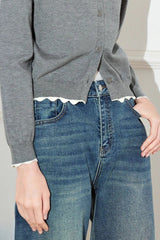 Bow Print Knit Sweater Cardigan