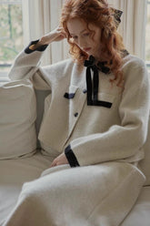Pastel Color Block Bow Sweater Tweed Suit Set