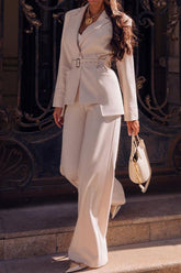 Solid Straight Leg Pants Blazer Casual Two Piece Set