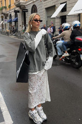 Crochet Lace Slit Bodycon Skirt