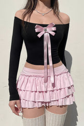 Pink Low Waist Bow Back Pleated Skirt