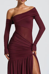 Slim Fit Round Neck Ruched Sheer Bodycon Formal Dress