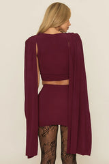 Cowl Neck Shawl Ruched Sexy Two Piece Set