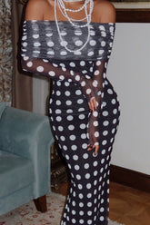 Polka Dot Strapless Bodycon Maxi Dress