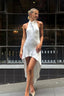 Elegant Asymmetrical High Low Sleeveless Halter Formal Dress
