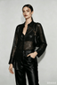 Sequin Collared Long Sleeve Glamorous Blouse