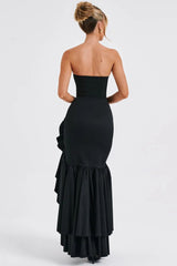 Elegant Strapless Slit Backless Bodycon Cocktail Dress